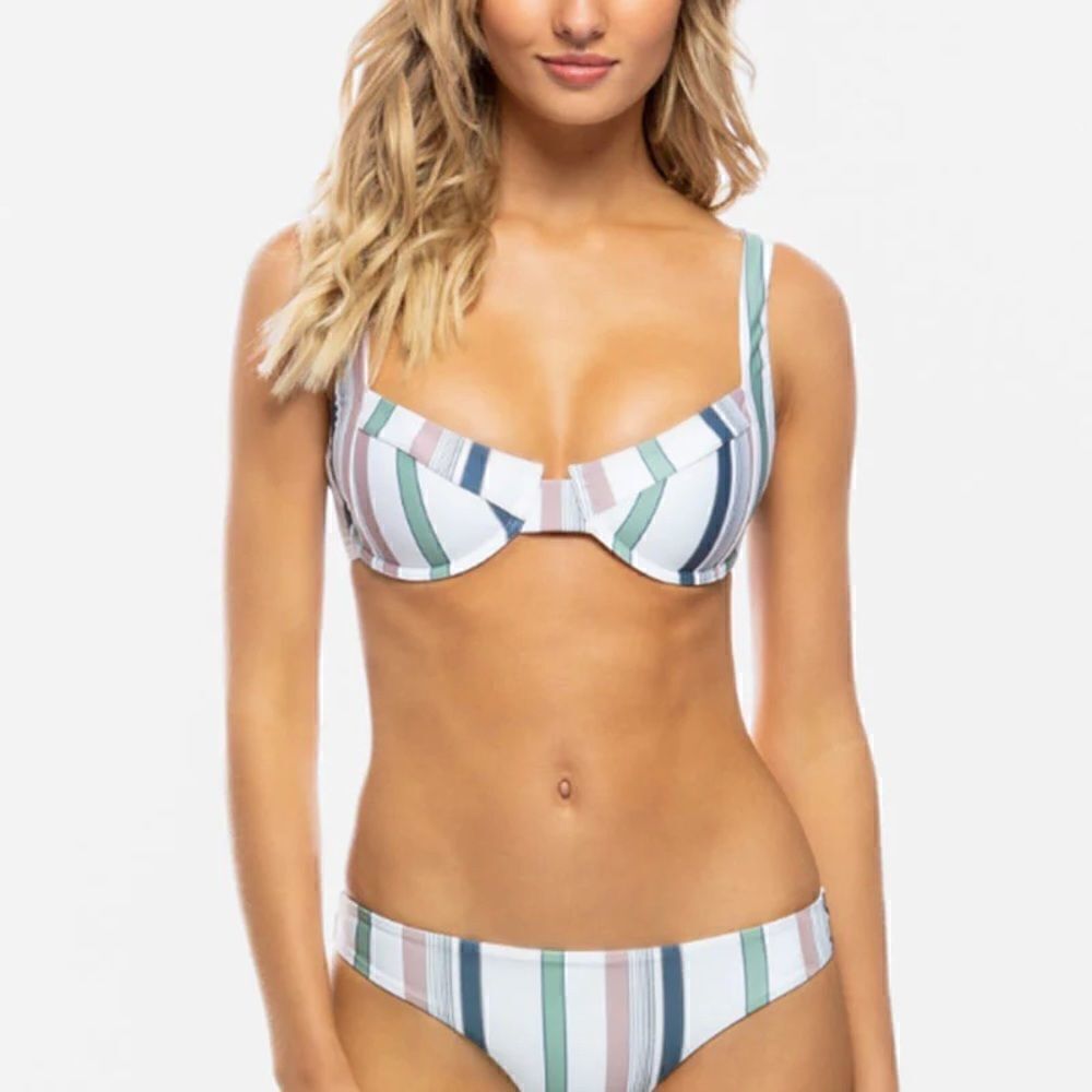 Tavik Sawyer Bikini Top Meadow Green Stripe Small